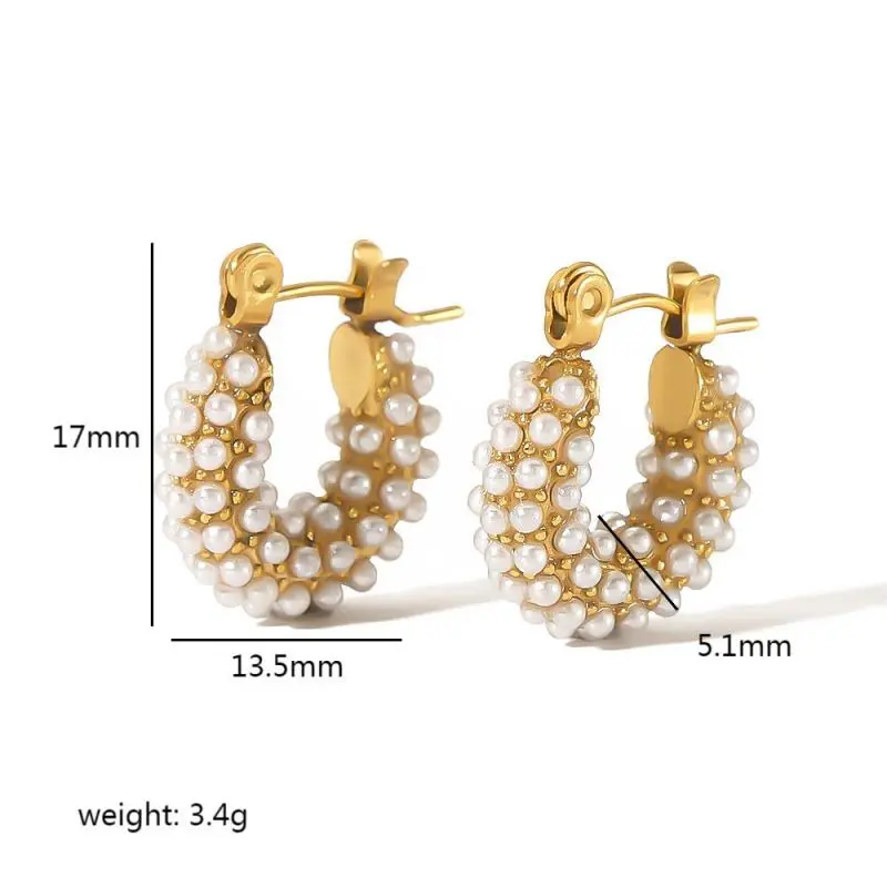 1 Pair Elegant Simple Style U Shape Stainless Steel 18K Gold Plated Inlay Imitation Pearl Women's Hoop Earrings h5 Picture2